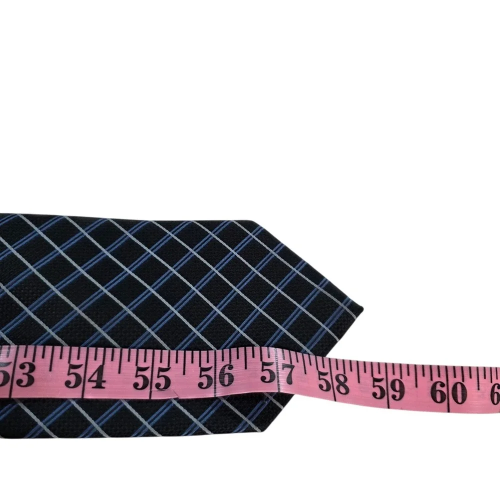 ALEXANDER‎ JULIAN Colours Mens Silk Blend Tie Black Blue Plaid Pattern Business
